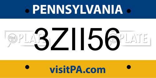 3ZII56 Pennsylvania License Plate