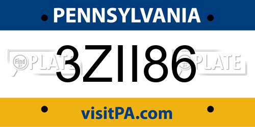 3ZII86 Pennsylvania License Plate