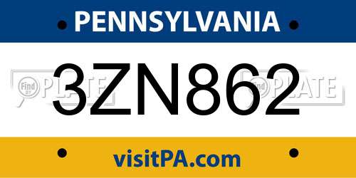 3ZN862 Pennsylvania License Plate