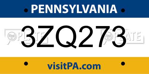 3ZQ273 Pennsylvania License Plate