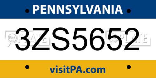 3ZS5652 Pennsylvania License Plate