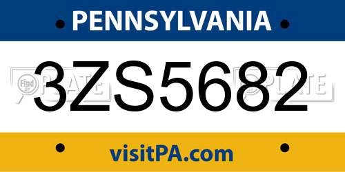 3ZS5682 Pennsylvania License Plate