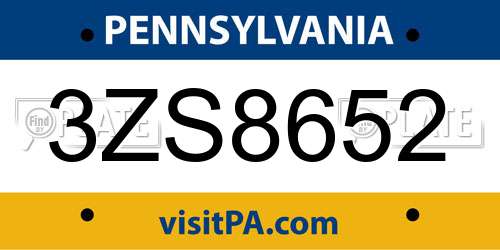 3ZS8652 Pennsylvania License Plate