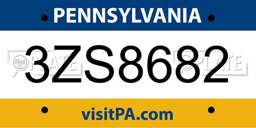 3ZS8682 Pennsylvania License Plate