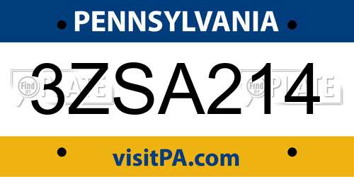 3ZSA214 Pennsylvania License Plate