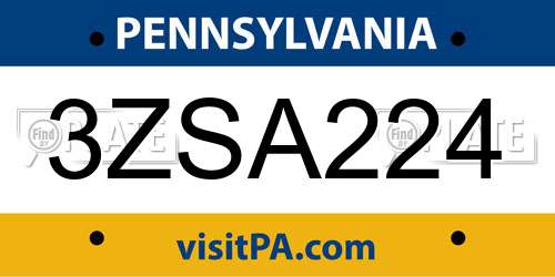 3ZSA224 Pennsylvania License Plate