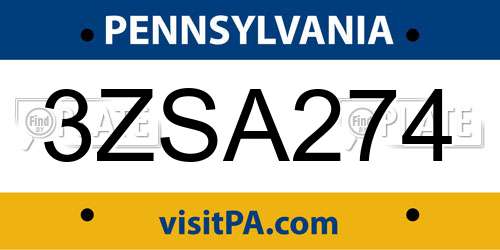 3ZSA274 Pennsylvania License Plate