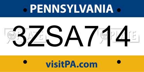 3ZSA714 Pennsylvania License Plate