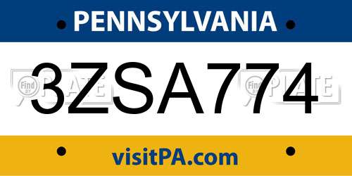 3ZSA774 Pennsylvania License Plate