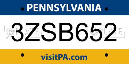 3ZSB652 Pennsylvania License Plate