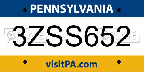3ZSS652 Pennsylvania License Plate