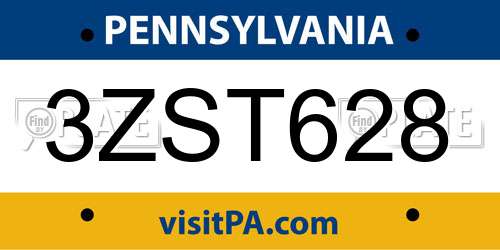 3ZST628 Pennsylvania License Plate