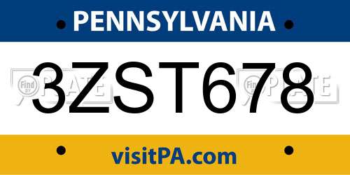 3ZST678 Pennsylvania License Plate