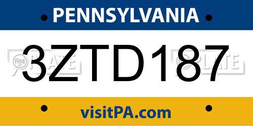 3ZTD187 Pennsylvania License Plate