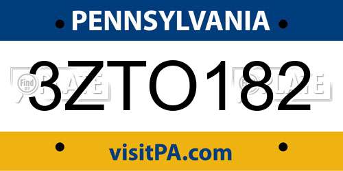 3ZTO182 Pennsylvania License Plate