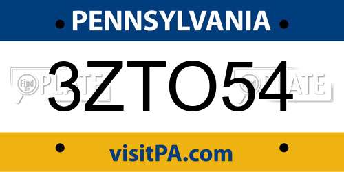 3ZTO54 Pennsylvania License Plate
