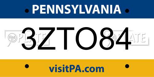 3ZTO84 Pennsylvania License Plate