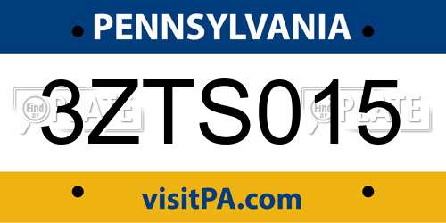 3ZTS015 Pennsylvania License Plate