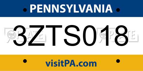 3ZTS018 Pennsylvania License Plate
