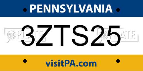 3ZTS25 Pennsylvania License Plate