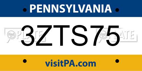 3ZTS75 Pennsylvania License Plate