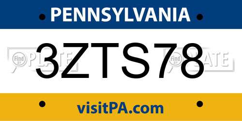 3ZTS78 Pennsylvania License Plate