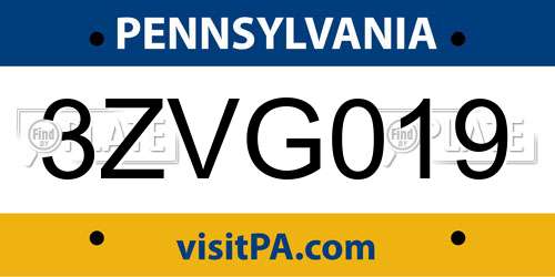 3ZVG019 Pennsylvania License Plate