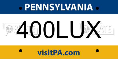400LUX Pennsylvania License Plate