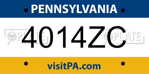 4014ZC Pennsylvania License Plate
