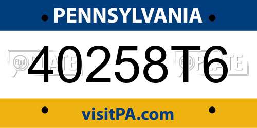 40258T6 Pennsylvania License Plate