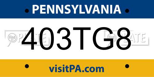 403TG8 Pennsylvania License Plate