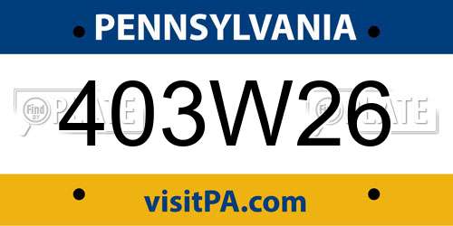 403W26 Pennsylvania License Plate
