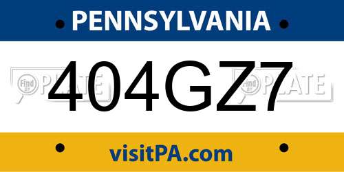 404GZ7 Pennsylvania License Plate