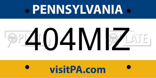 404MIZ Pennsylvania License Plate