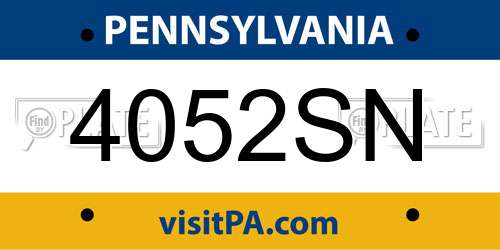 4052SN Pennsylvania License Plate