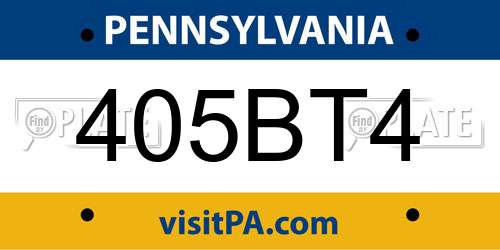 405BT4 Pennsylvania License Plate