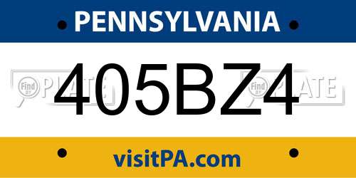 405BZ4 Pennsylvania License Plate