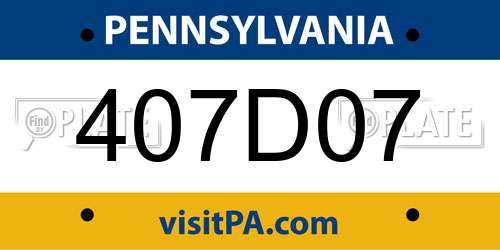 407D07 Pennsylvania License Plate
