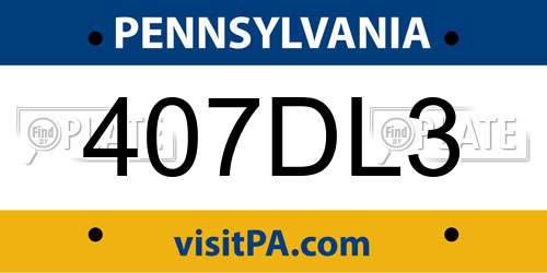 407DL3 Pennsylvania License Plate