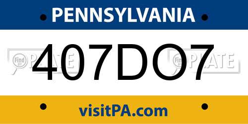 407DO7 Pennsylvania License Plate