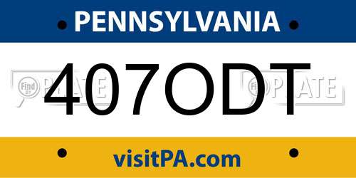 407ODT Pennsylvania License Plate