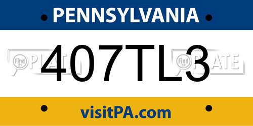 407TL3 Pennsylvania License Plate