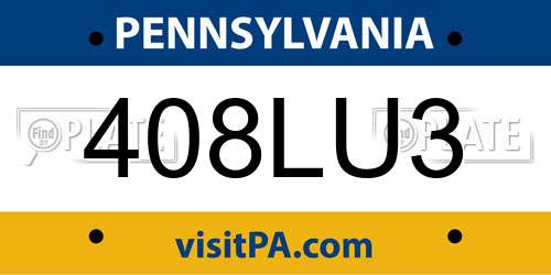 408LU3 Pennsylvania License Plate