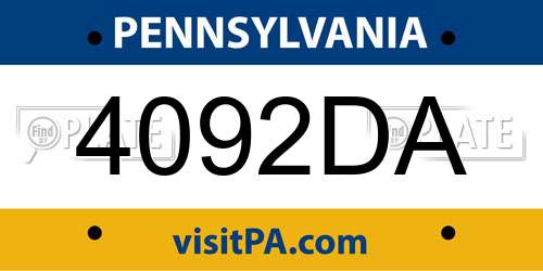 4092DA Pennsylvania License Plate