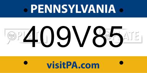409V85 Pennsylvania License Plate