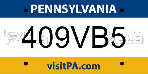 409VB5 Pennsylvania License Plate