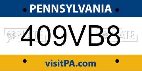 409VB8 Pennsylvania License Plate