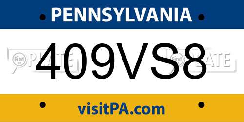409VS8 Pennsylvania License Plate