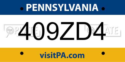 409ZD4 Pennsylvania License Plate