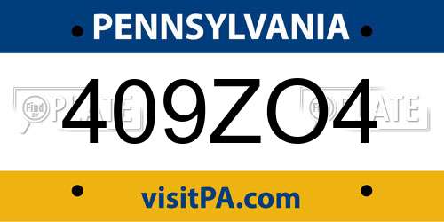409ZO4 Pennsylvania License Plate